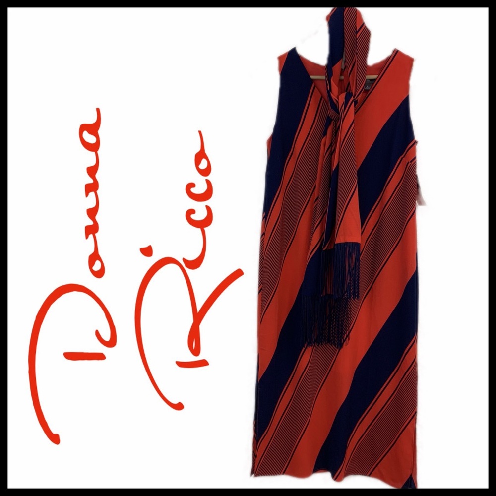 Donna Ricco Red/Navy Dress with Matching Scarf